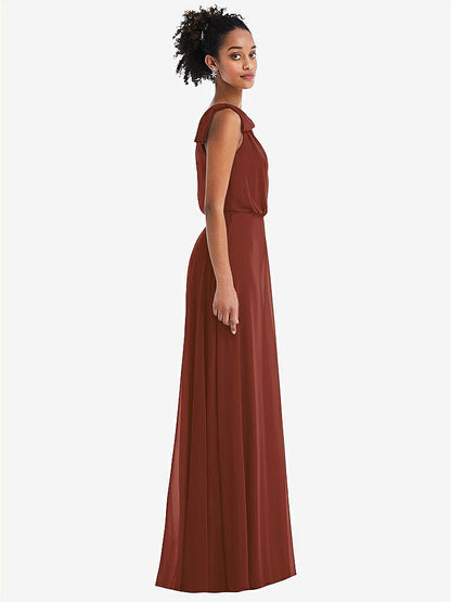 【STYLE: TH052】One-Shoulder Bow Blouson Bodice Maxi Dress【COLOR: Auburn Moon】