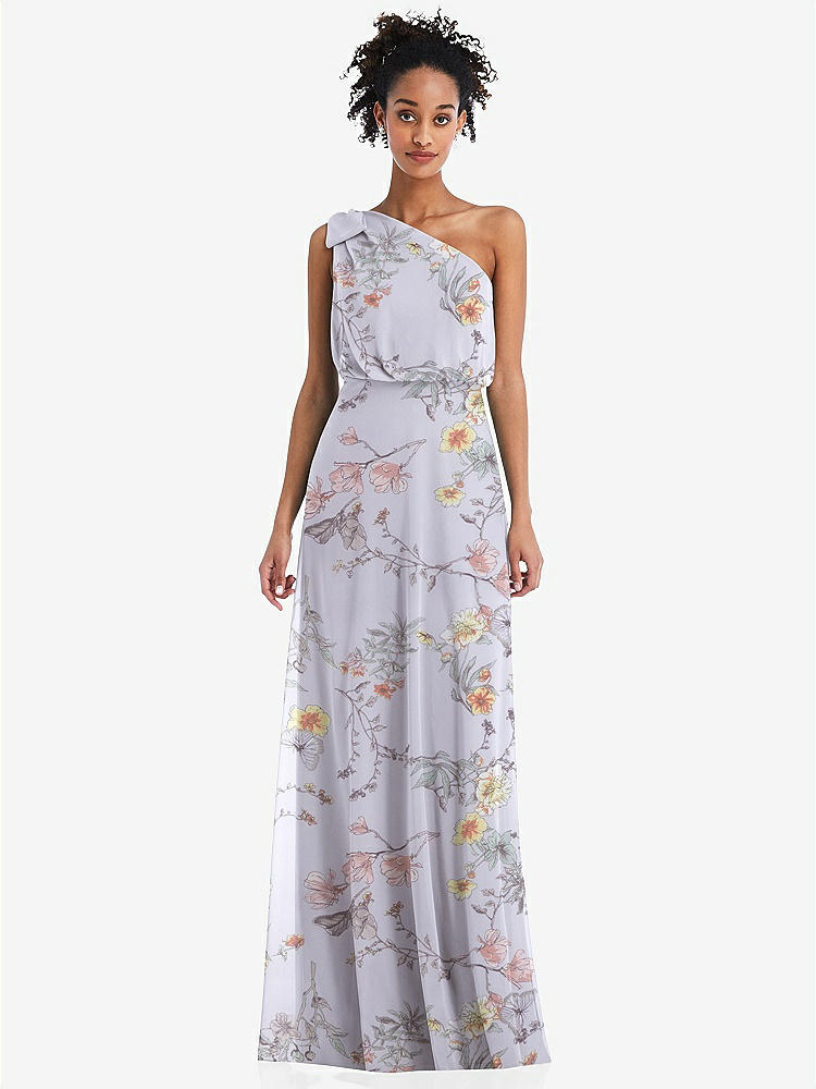 【STYLE: TH052】One-Shoulder Bow Blouson Bodice Maxi Dress【COLOR: Butterfly Botanica Silver Dove】