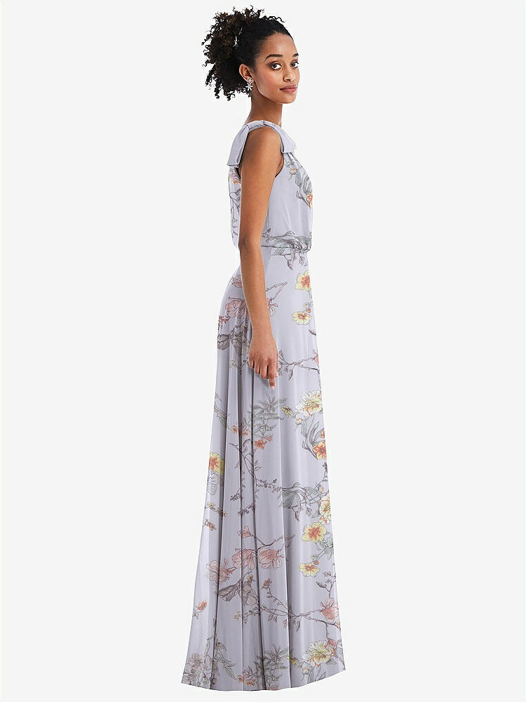 【STYLE: TH052】One-Shoulder Bow Blouson Bodice Maxi Dress【COLOR: Butterfly Botanica Silver Dove】