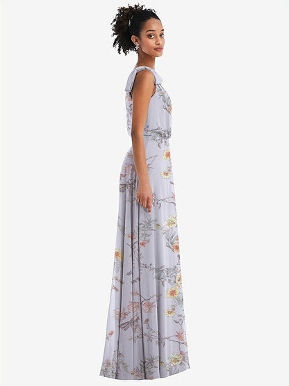 【STYLE: TH052】One-Shoulder Bow Blouson Bodice Maxi Dress【COLOR: Butterfly Botanica Silver Dove】
