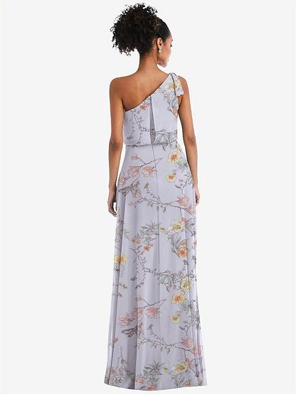 【STYLE: TH052】One-Shoulder Bow Blouson Bodice Maxi Dress【COLOR: Butterfly Botanica Silver Dove】