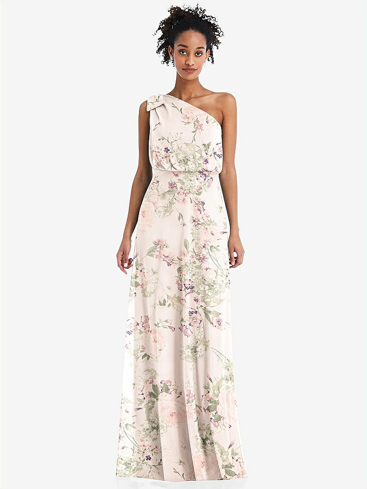 【NEW】【STYLE: TH052】ワンショルダー 弓 ブルーソン ボディス マキシ ドレス【COLOR: Blush Garden】【SIZE: 00-30W】