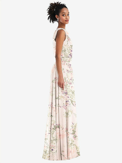 【STYLE: TH052】One-Shoulder Bow Blouson Bodice Maxi Dress【COLOR: Blush Garden】