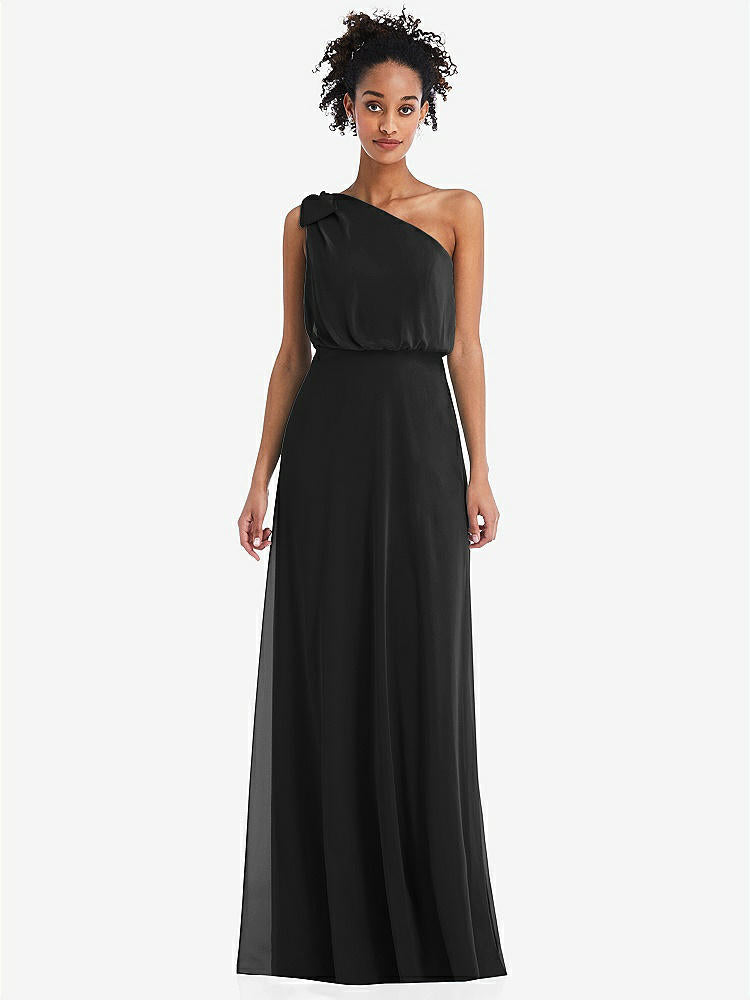 【NEW】【STYLE: TH052】ワンショルダー 弓 ブルーソン ボディス マキシ ドレス【COLOR: Black】【SIZE: 00-30W】