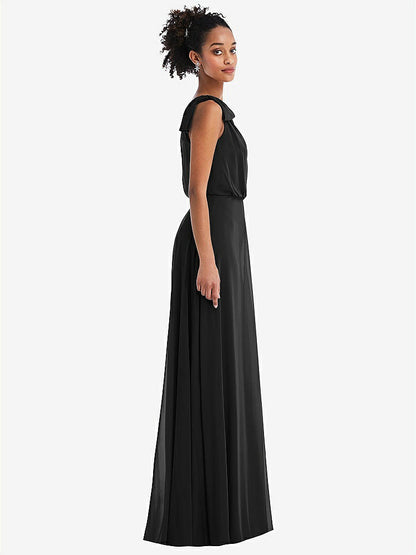 【STYLE: TH052】One-Shoulder Bow Blouson Bodice Maxi Dress【COLOR: Black】