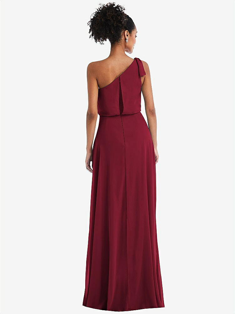 【STYLE: TH052】One-Shoulder Bow Blouson Bodice Maxi Dress【COLOR: Burgundy】