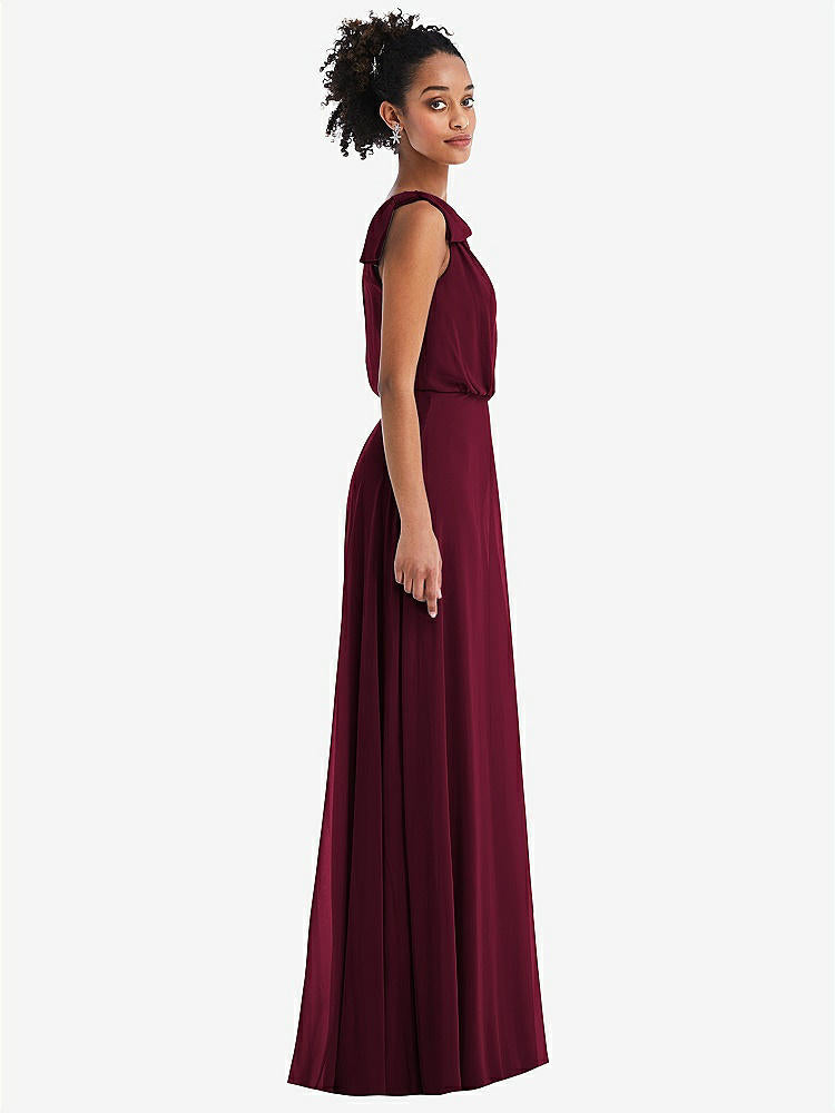 【STYLE: TH052】One-Shoulder Bow Blouson Bodice Maxi Dress【COLOR: Cabernet】