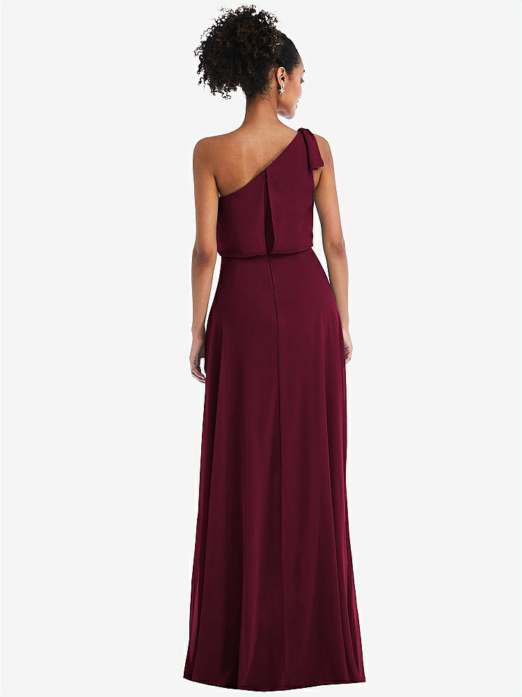 【STYLE: TH052】One-Shoulder Bow Blouson Bodice Maxi Dress【COLOR: Cabernet】