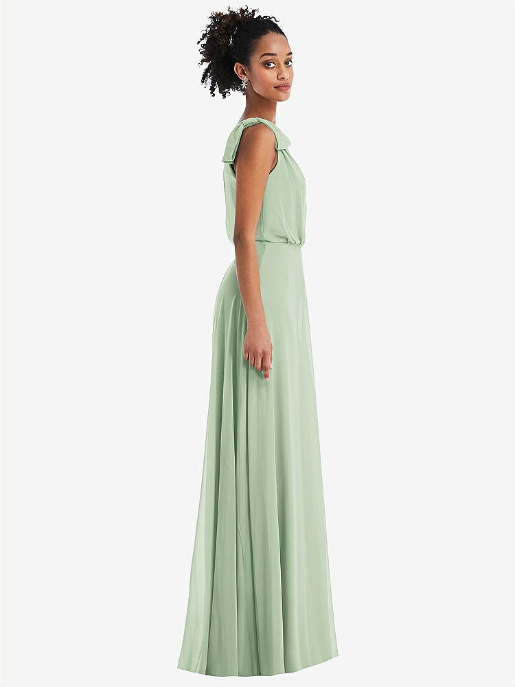 【STYLE: TH052】One-Shoulder Bow Blouson Bodice Maxi Dress【COLOR: Celadon】