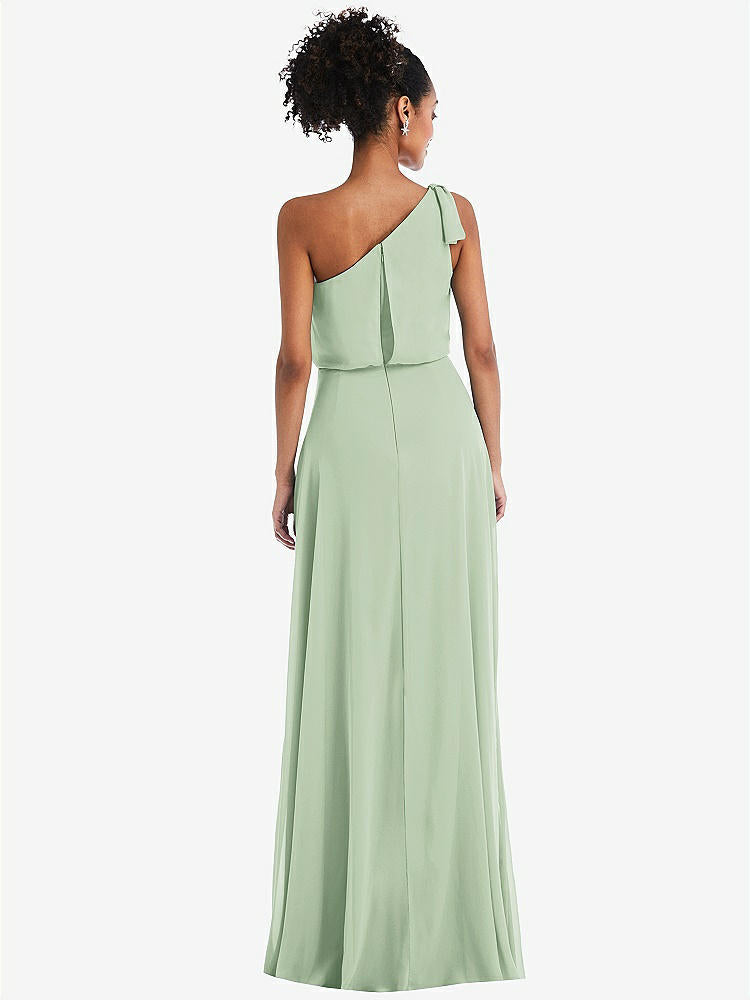 【STYLE: TH052】One-Shoulder Bow Blouson Bodice Maxi Dress【COLOR: Celadon】
