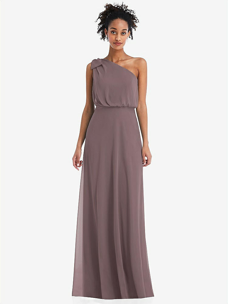 【STYLE: TH052】One-Shoulder Bow Blouson Bodice Maxi Dress【COLOR: French Truffle】