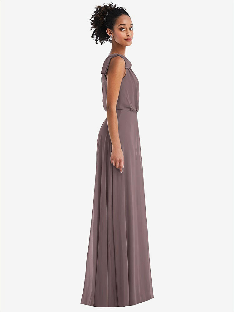 【STYLE: TH052】One-Shoulder Bow Blouson Bodice Maxi Dress【COLOR: French Truffle】