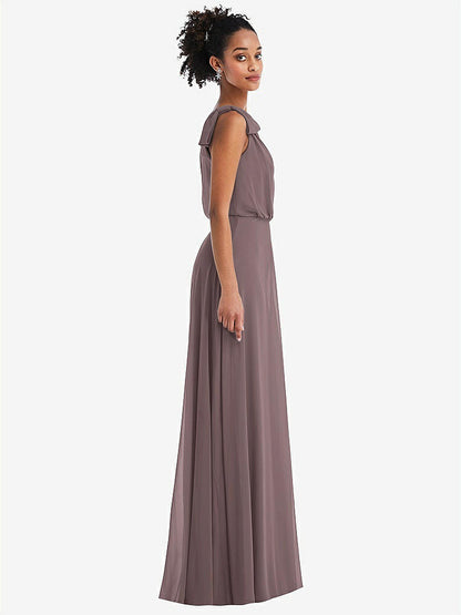 【STYLE: TH052】One-Shoulder Bow Blouson Bodice Maxi Dress【COLOR: French Truffle】