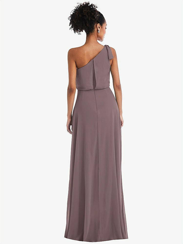 【STYLE: TH052】One-Shoulder Bow Blouson Bodice Maxi Dress【COLOR: French Truffle】