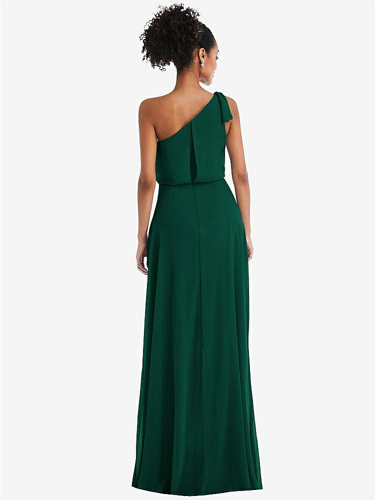 【STYLE: TH052】One-Shoulder Bow Blouson Bodice Maxi Dress【COLOR: Hunter Green】