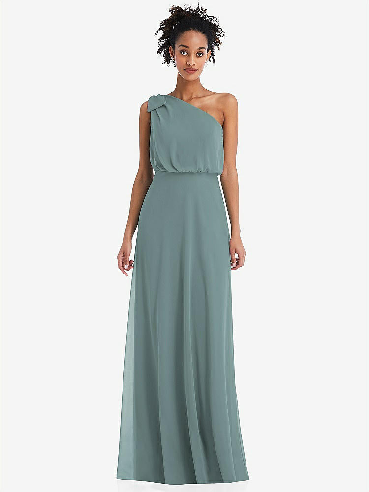 【NEW】【STYLE: TH052】ワンショルダー 弓 ブルーソン ボディス マキシ ドレス【COLOR: Icelandic】【SIZE: 00-30W】