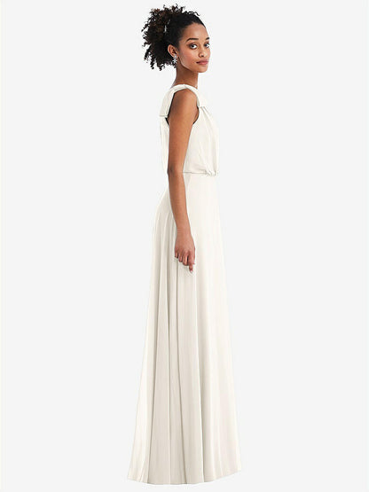 【STYLE: TH052】One-Shoulder Bow Blouson Bodice Maxi Dress【COLOR: Ivory】