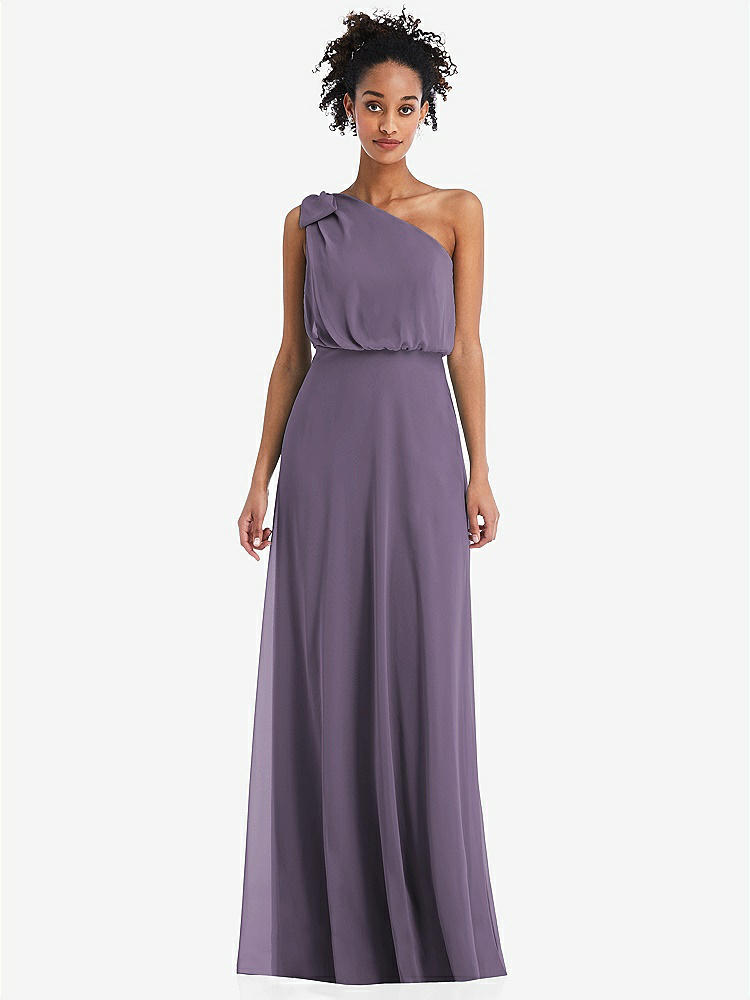 【NEW】【STYLE: TH052】ワンショルダー 弓 ブルーソン ボディス マキシ ドレス【COLOR: Lavender】【SIZE: 00-30W】