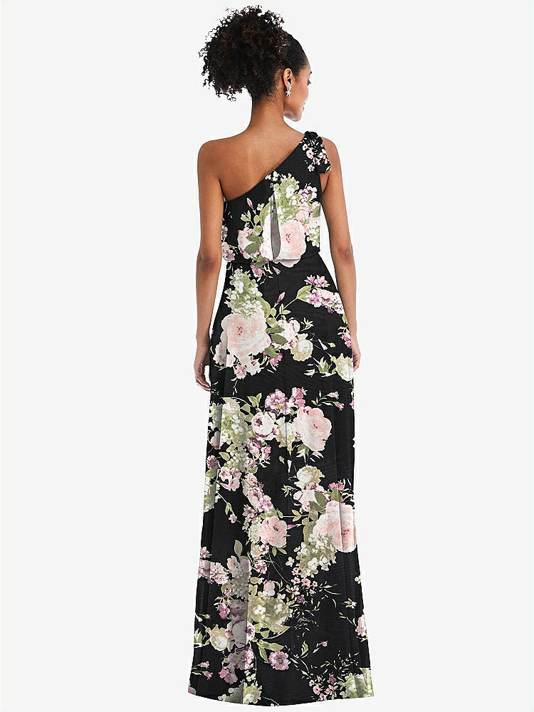 【STYLE: TH052】One-Shoulder Bow Blouson Bodice Maxi Dress【COLOR: Noir Garden】