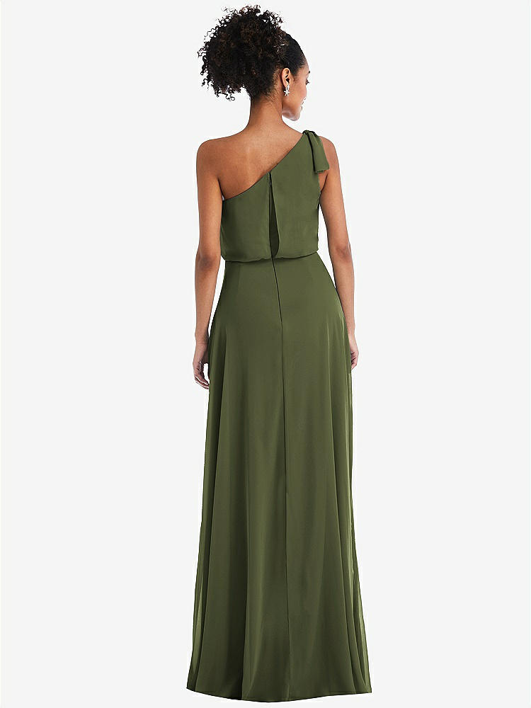 【STYLE: TH052】One-Shoulder Bow Blouson Bodice Maxi Dress【COLOR: Olive Green】
