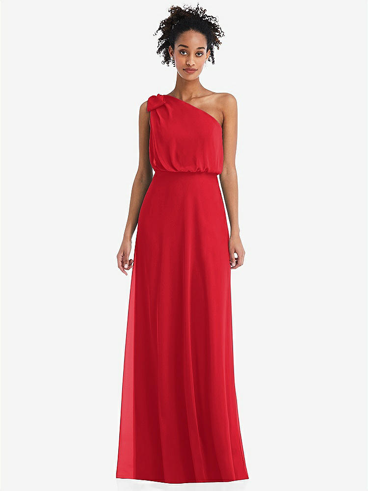 【STYLE: TH052】One-Shoulder Bow Blouson Bodice Maxi Dress【COLOR: Parisian Red】