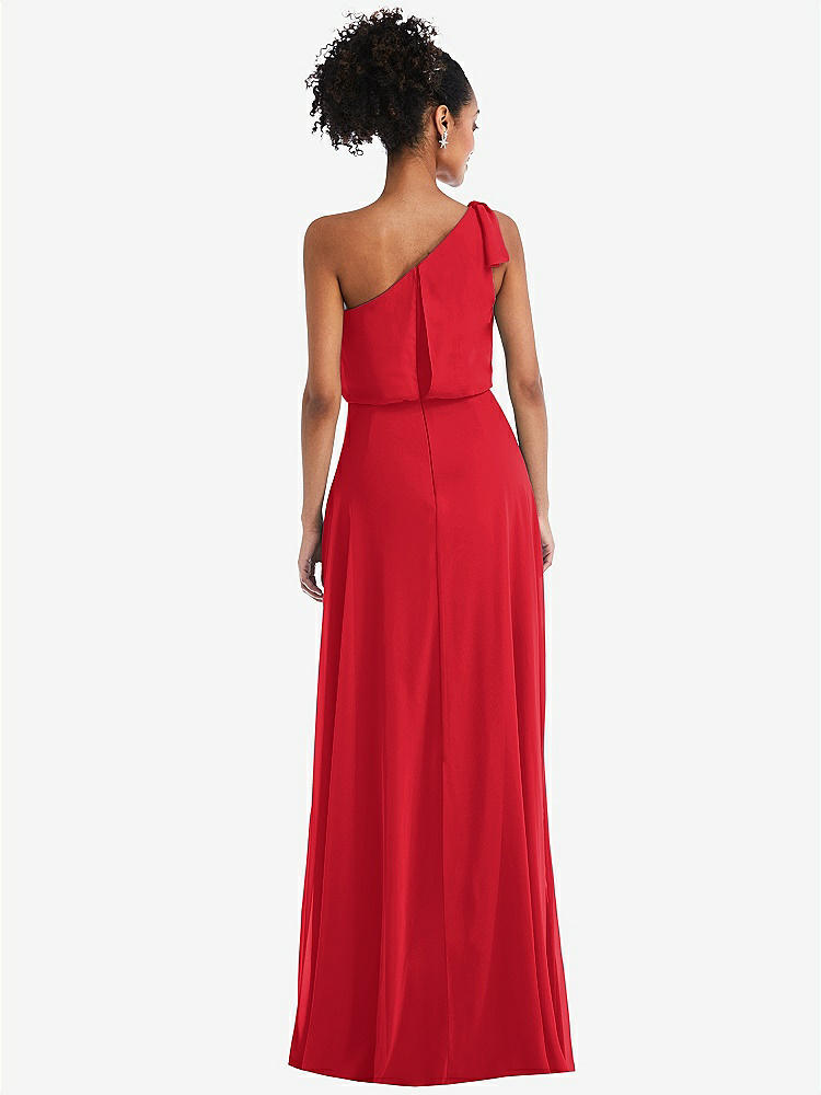 【STYLE: TH052】One-Shoulder Bow Blouson Bodice Maxi Dress【COLOR: Parisian Red】