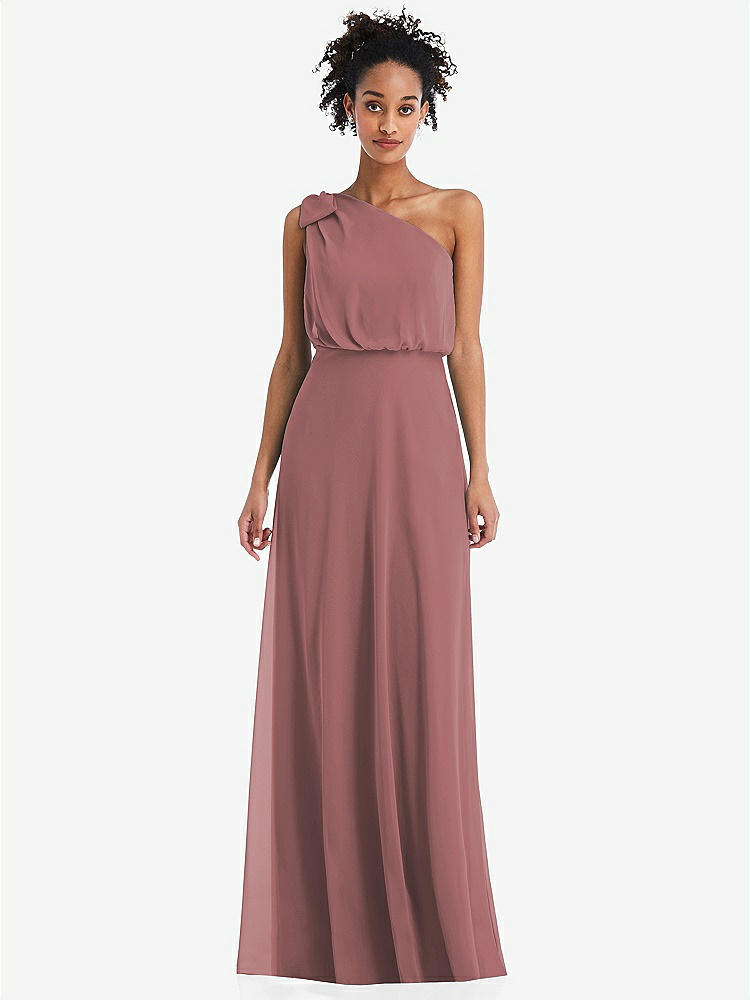 【STYLE: TH052】One-Shoulder Bow Blouson Bodice Maxi Dress【COLOR: Rosewood】