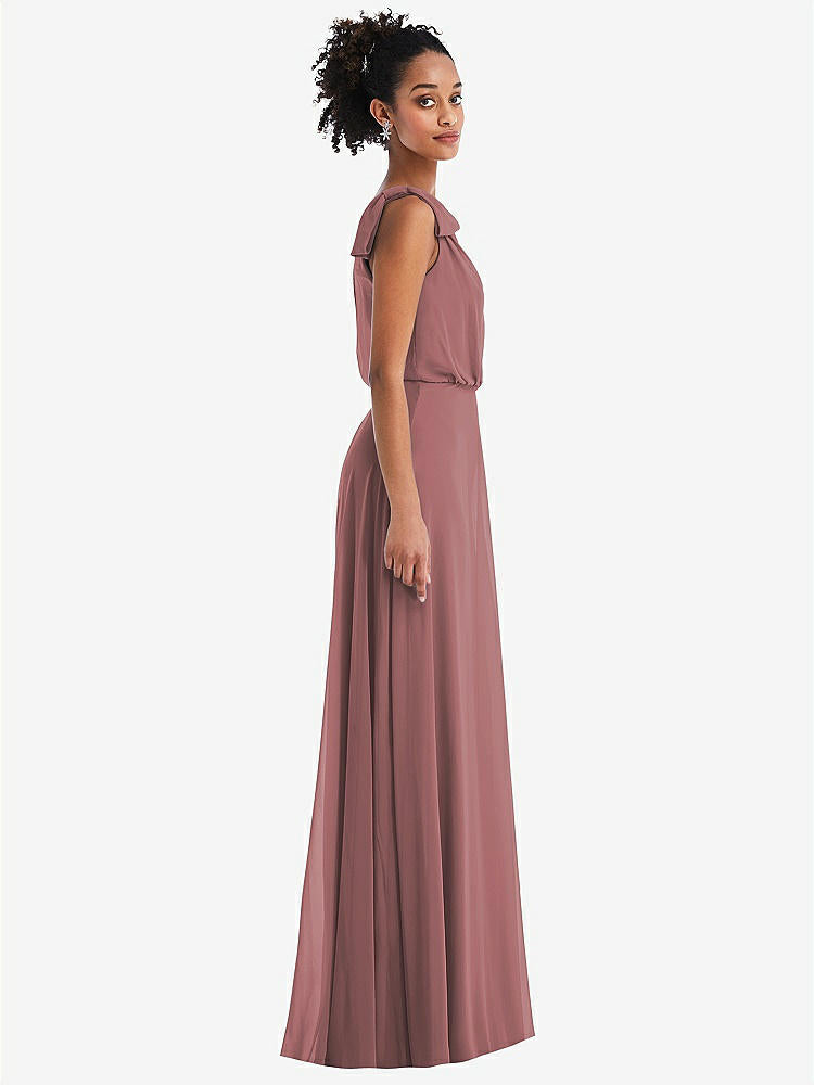 【STYLE: TH052】One-Shoulder Bow Blouson Bodice Maxi Dress【COLOR: Rosewood】