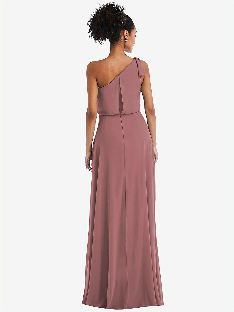 【STYLE: TH052】One-Shoulder Bow Blouson Bodice Maxi Dress【COLOR: Rosewood】