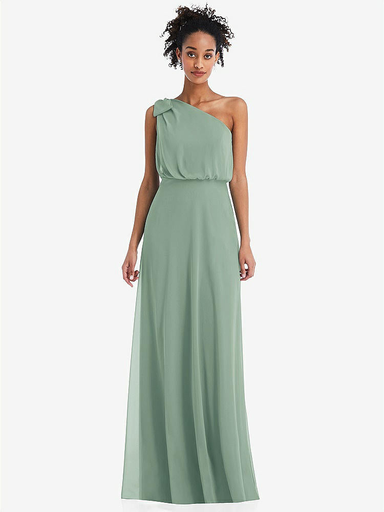 【STYLE: TH052】One-Shoulder Bow Blouson Bodice Maxi Dress【COLOR: Seagrass】