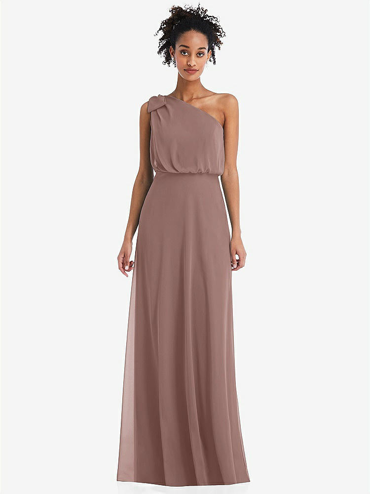 【STYLE: TH052】One-Shoulder Bow Blouson Bodice Maxi Dress【COLOR: Sienna】