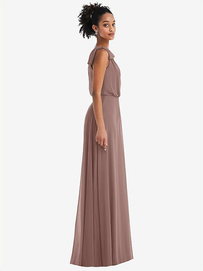 【STYLE: TH052】One-Shoulder Bow Blouson Bodice Maxi Dress【COLOR: Sienna】