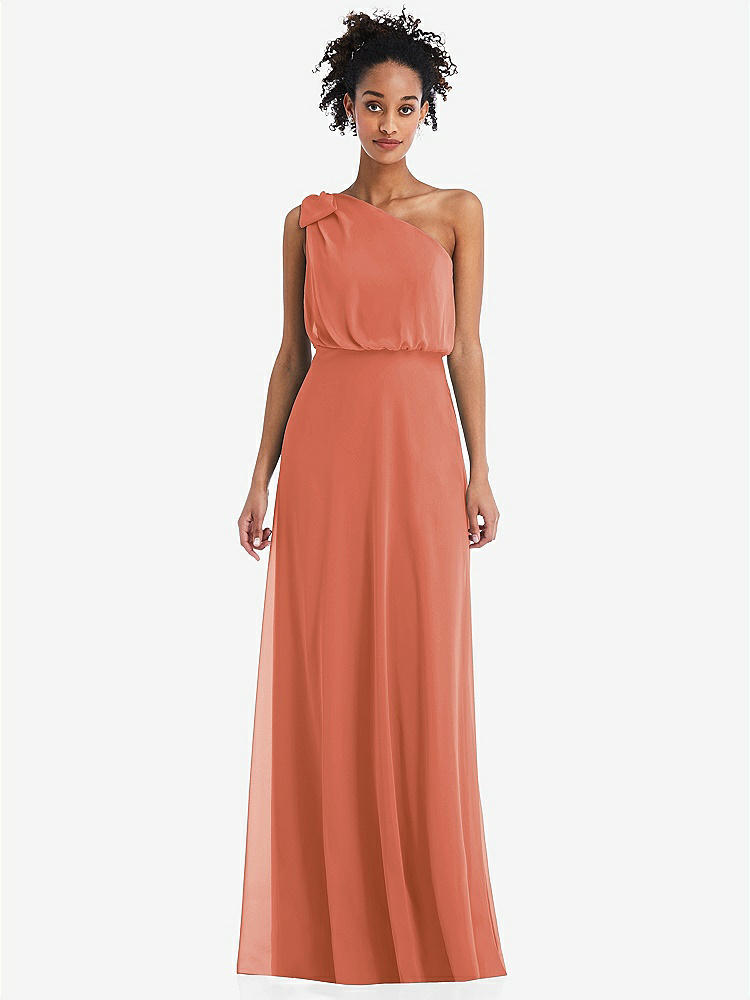【STYLE: TH052】One-Shoulder Bow Blouson Bodice Maxi Dress【COLOR: Terracotta Copper】