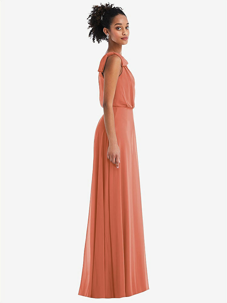 【STYLE: TH052】One-Shoulder Bow Blouson Bodice Maxi Dress【COLOR: Terracotta Copper】