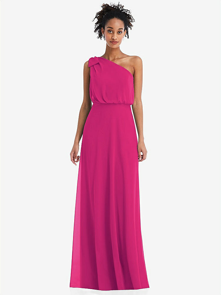 【STYLE: TH052】One-Shoulder Bow Blouson Bodice Maxi Dress【COLOR: Think Pink】