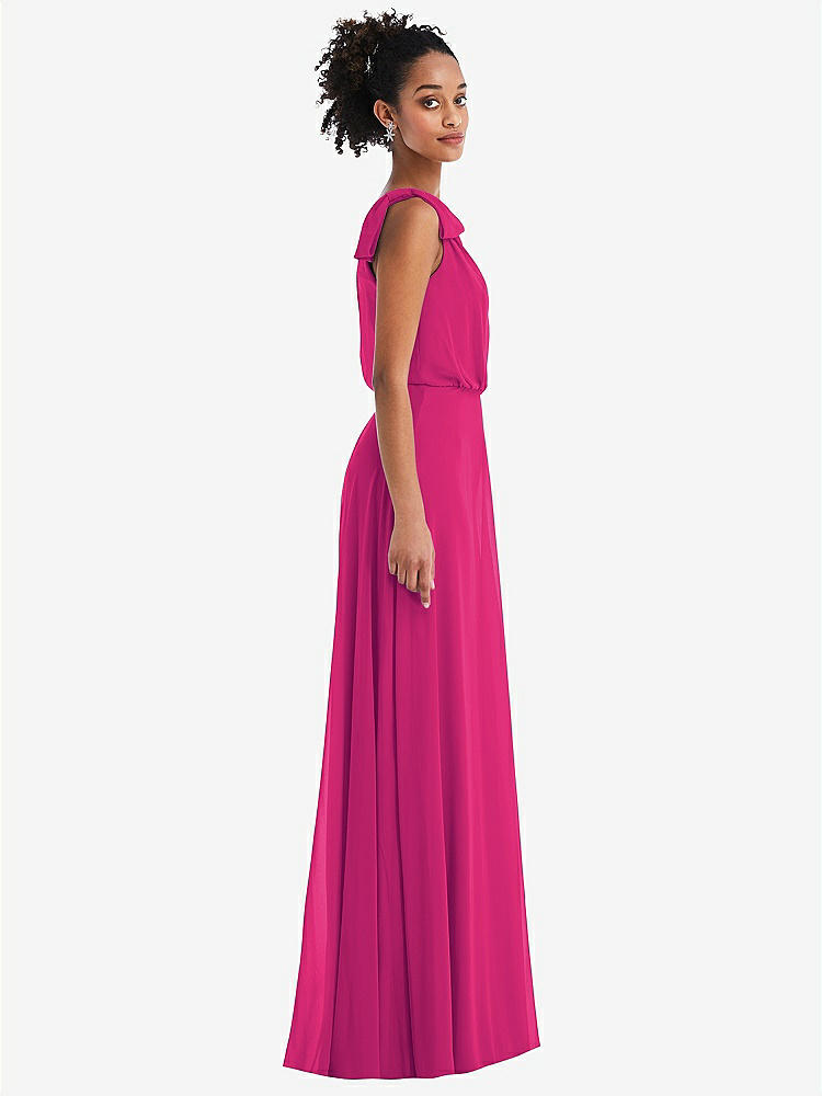 【STYLE: TH052】One-Shoulder Bow Blouson Bodice Maxi Dress【COLOR: Think Pink】