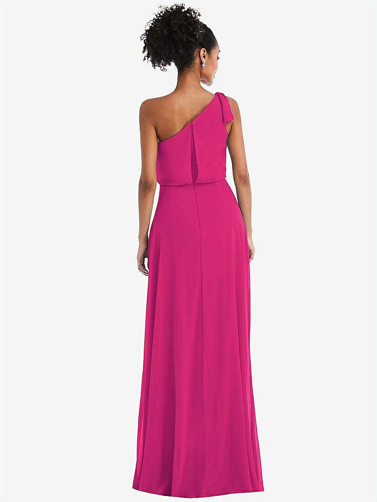 【STYLE: TH052】One-Shoulder Bow Blouson Bodice Maxi Dress【COLOR: Think Pink】
