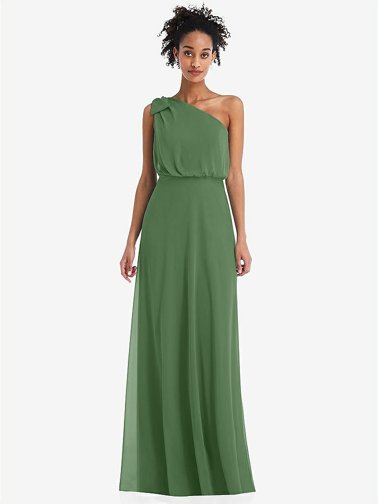 【STYLE: TH052】One-Shoulder Bow Blouson Bodice Maxi Dress【COLOR: Vineyard Green】