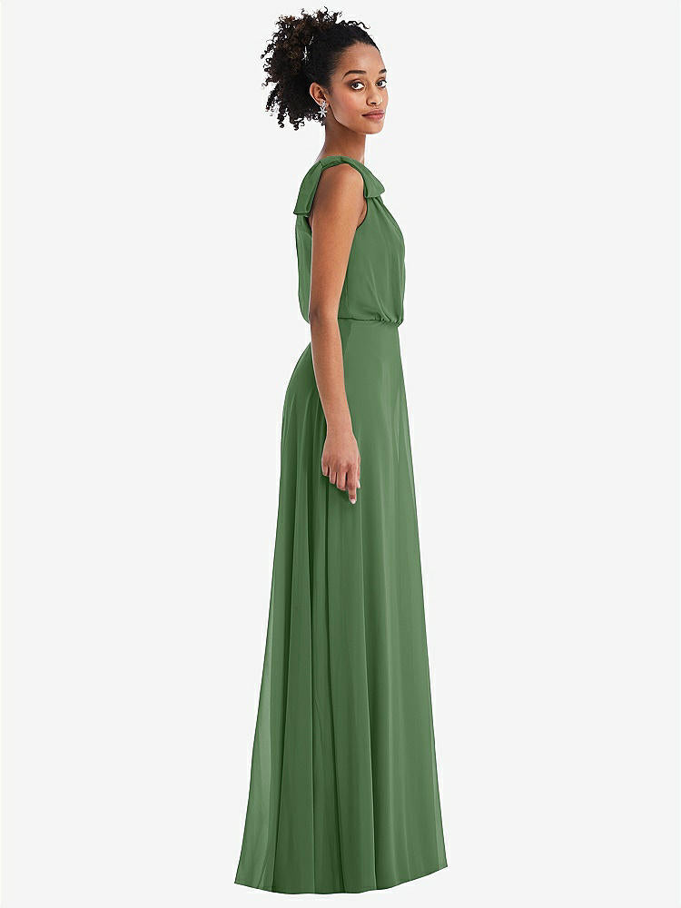 【STYLE: TH052】One-Shoulder Bow Blouson Bodice Maxi Dress【COLOR: Vineyard Green】