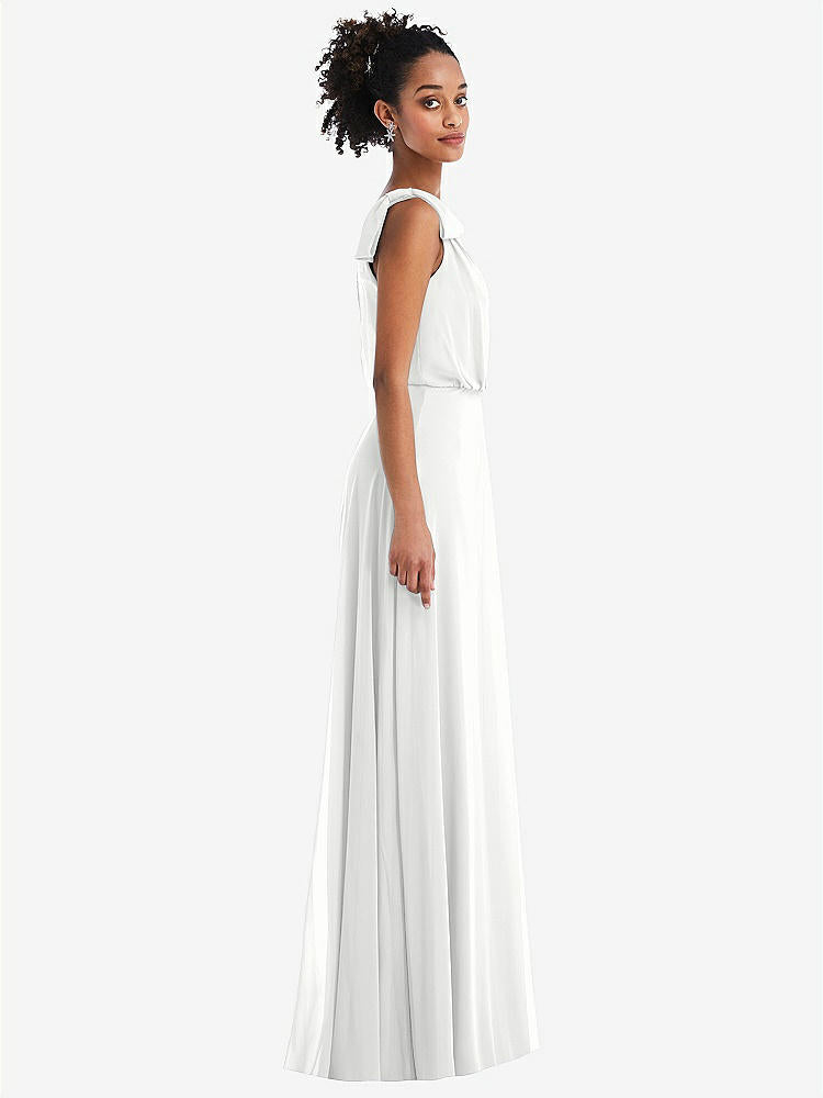 【STYLE: TH052】One-Shoulder Bow Blouson Bodice Maxi Dress【COLOR: White】