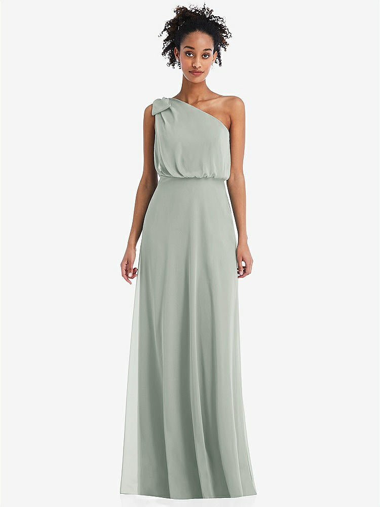 【STYLE: TH052】One-Shoulder Bow Blouson Bodice Maxi Dress【COLOR: Willow Green】