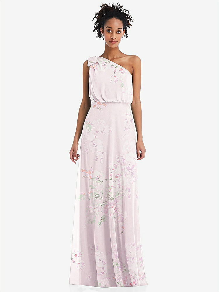 【STYLE: TH052】One-Shoulder Bow Blouson Bodice Maxi Dress【COLOR: Watercolor Print】