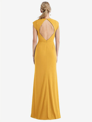 【STYLE: TH051】Cap Sleeve Open-Back Trumpet Gown with Front Slit【COLOR: NYC Yellow】
