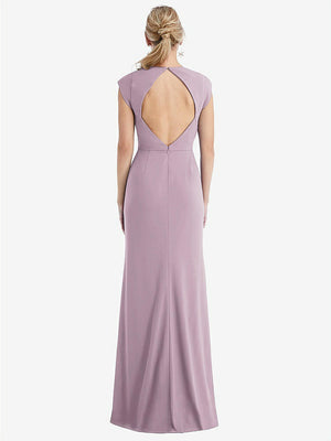 【STYLE: TH051】Cap Sleeve Open-Back Trumpet Gown with Front Slit【COLOR: Suede Rose】