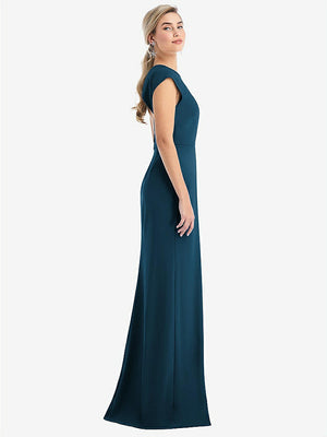 【STYLE: TH051】Cap Sleeve Open-Back Trumpet Gown with Front Slit【COLOR: Atlantic Blue】
