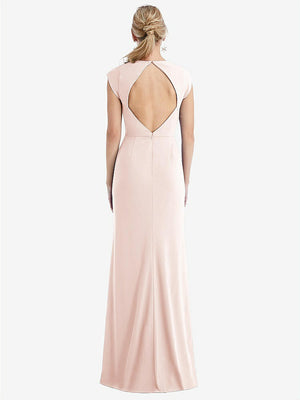 【STYLE: TH051】Cap Sleeve Open-Back Trumpet Gown with Front Slit【COLOR: Blush】