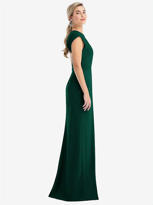 【STYLE: TH051】Cap Sleeve Open-Back Trumpet Gown with Front Slit【COLOR: Hunter Green】