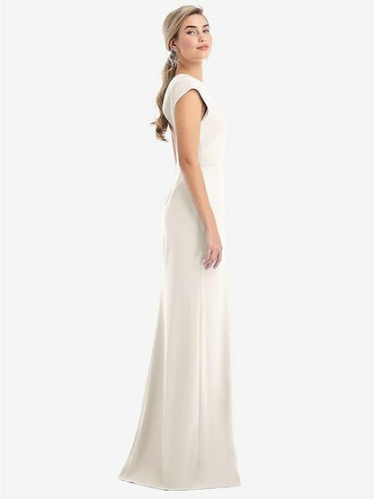 【STYLE: TH051】Cap Sleeve Open-Back Trumpet Gown with Front Slit【COLOR: Ivory】