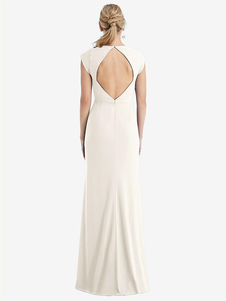 【STYLE: TH051】Cap Sleeve Open-Back Trumpet Gown with Front Slit【COLOR: Ivory】