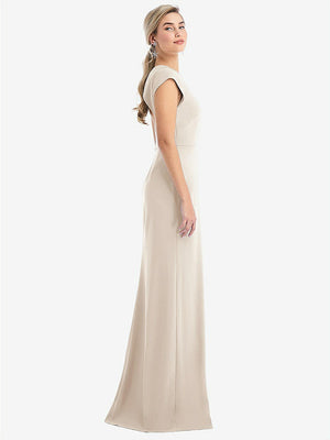 【STYLE: TH051】Cap Sleeve Open-Back Trumpet Gown with Front Slit【COLOR: Oat】